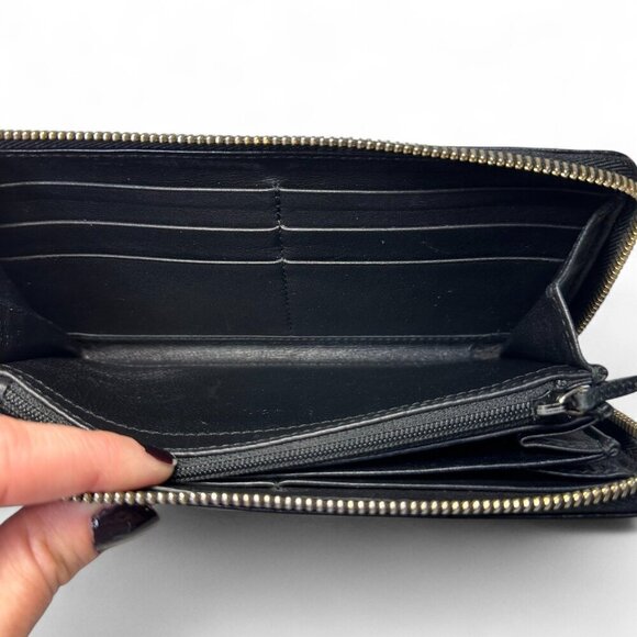 GUCCI Guccissima Leather Zip Around Long Wallet, Black GG Embossed - Picture 6 of 14